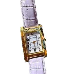 Gossip Women's Quartz Gold Tone Rectangle Watch Lavender Faux Croc Band GSP331A